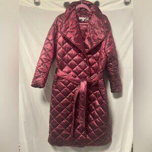 Cleo Petites Burgundy Quilted Belted Coat  X
